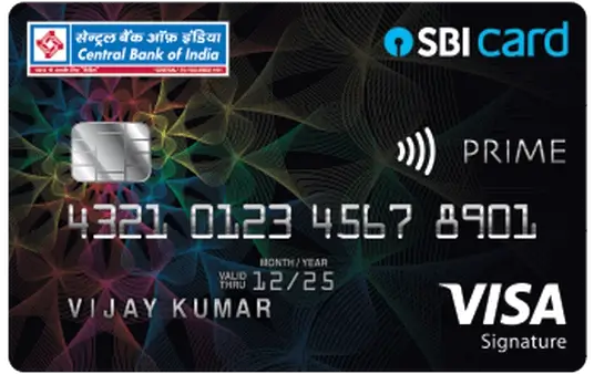 Central Bank of India and SBI Card Prime credit card image